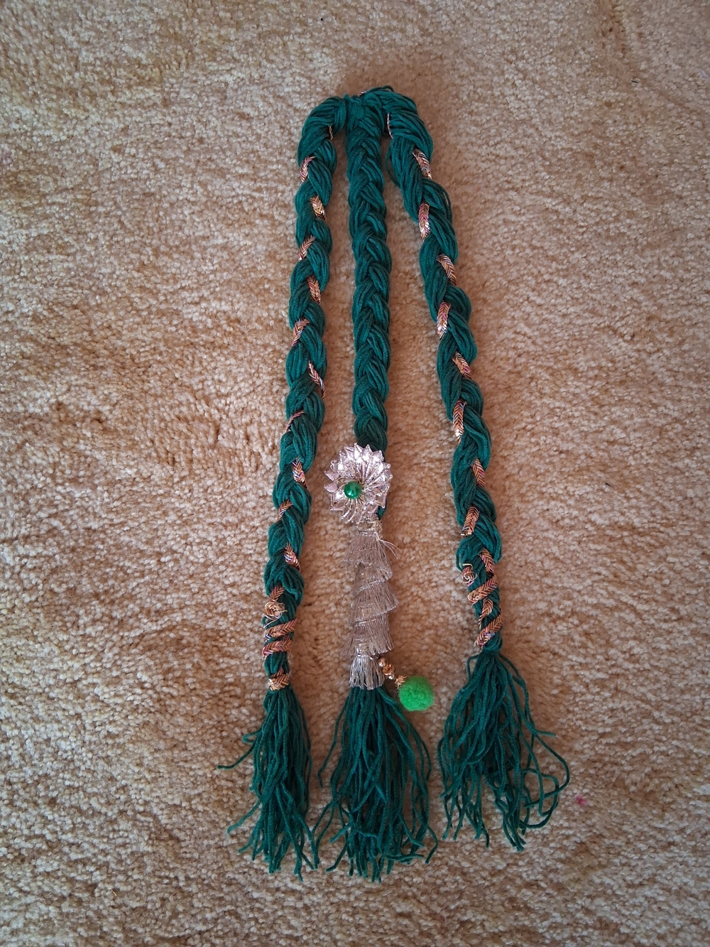 18" Green Handmade Paranda Parandi Indian Hair Accessory Girls Women Navratri - Picture 6 of 8